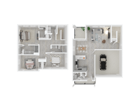 The Isles 3D floor plan for 3 bedroom 2.5 bath